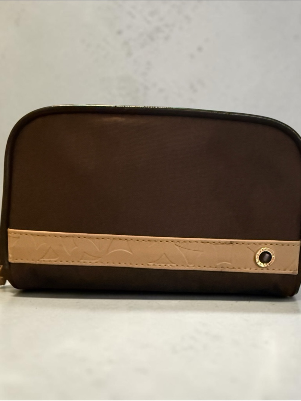 BVLGARI Men's Brown and Tan Travel Toiletry Bag